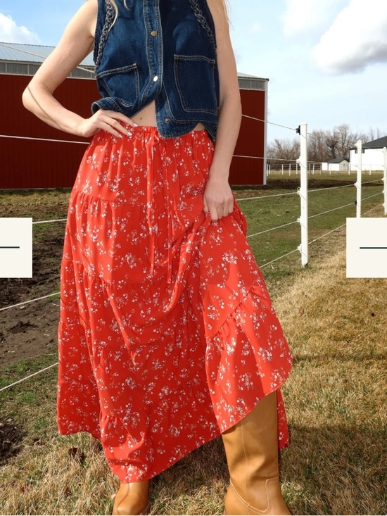 Henly Dresses & Skirts - Henly Red Floral Tiered Maxi Skirt